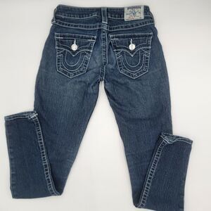 True Religion Womens Mid Rise Skinny Jeans Size 24 WFLAPS Y2K Hip Hop Glitz Bold